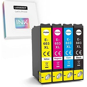 LESSINT 603 XL inktcartridges - vervanging voor Epson Ink Multipack - 603XL inktprintercartridges zwart, cyaan, magenta, geel - XP-2100/XP-3100/XP-4105/WF-2810/WF-2835 compatibel