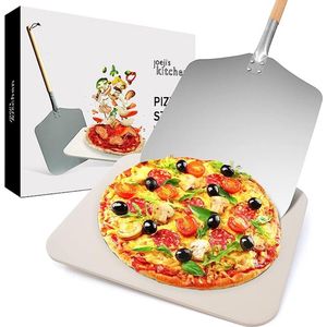 Joeji's Kitchen - Pizzasteen en schep van aluminium voor pizza - Pizzasteen - Grillsteen voor knapperig koken - Geschikt voor oven en grill