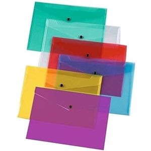 25 A4/Foolscap heldere transparante popper portemonnee/papieren portefeuilles - verschillende kleuren