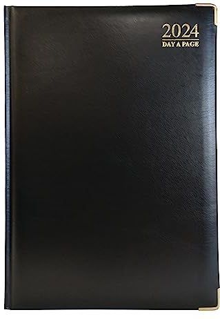 G4GADGET Luxe agenda 2024 2024, één dag per pagina, gewatteerde voorkant, hardcover, gouden randen, zwart
