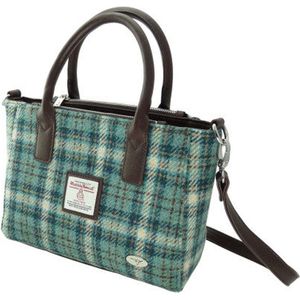 Handtas Brora Lichtblauw met Creme (Duck Egg and Cream) - Ritssluiting - Draagband - Harris Tweed - Glen Appin of Scotland