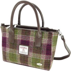 Handtas Brora Paars (Heather check) - Ritssluiting - Draagband - Harris Tweed - Glen Appin of Scotland