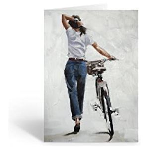 Blanco fietskaart met een vrouw met een fiets, geschikt voor elke gelegenheid voor fietsers, DIN A5 - 092