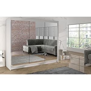 ML Furniture Derby III Schuifdeuren Kledingkast 200 cm Volledige Spiegel Slaapkamermeubel, Opbergruimte - Kleur: Wit