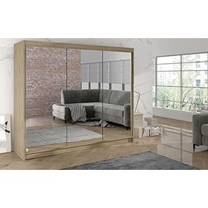 ML Furniture Derby III Schuifdeuren Kledingkast 200 cm Volledige Spiegel Slaapkamermeubel, Opbergruimte - Kleur: Sonoma