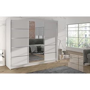 ML Furniture Derby VI Schuifdeuren Kledingkast 200 cm Spiegel Slaapkamermeubel, Opbergruimte - Kleur: Wit