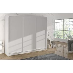 Kledingkast Wit - Derby II 200 cm, Kledingkast met 3 Schuifdeuren, Slaapkamer, Woonkamer - 200 x 215 x 58 Schuifdeurkast - Slaapkamermeubels met Kledingrek