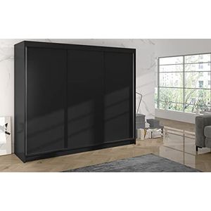 Kledingkast Zwart - Derby II 200 cm, Kledingkast met 3 Schuifdeuren, Slaapkamer, Woonkamer - 200 x 215 x 58 Schuifdeurkast - Slaapkamermeubels met Kledingrek