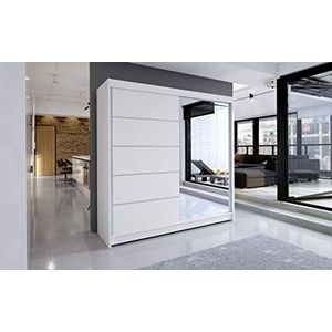 Kledingkast Wit - Talin IIIIV 180 cm met Spiegel, Kledingkast met 2 Schuifdeuren, Slaapkamer, Woonkamer - 180 x 215 x 58 Schuifdeurkast - Slaapkamermeubels met Kledingrek