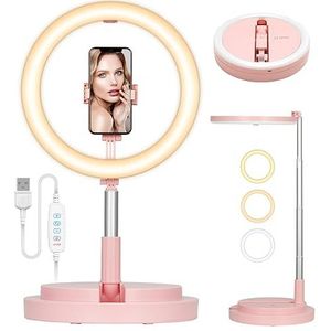 TARION 11,8 inch led-ringlicht, opvouwbare ringlamp met statief en telefoonhouder voor video, fotografie, selfie, live streaming, zoom (roze)