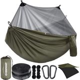 Overmont Dubbellaagse hangmat met muggennet, TÜV-getest, draagvermogen 400 kg, ademend, nylon, parachute voor kamperen, reizen, trekking, tuin
