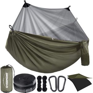 Overmont Hangmat met muggennet, dubbellaags nylon parachute, TÜV-gecertificeerd, 400 kg draagvermogen, ademend, voor camping, reizen, trekking en tuin