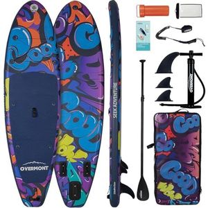 Overmont SUP Opblaasbare Stand Up Paddle Board Kit met paddleboard-accessoires, inclusief verstelbare peddel, pomp, afneembare spoiler, surfplanklijn, waterdichte rugzak