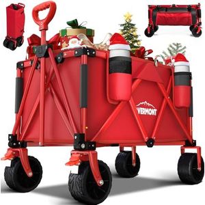 Overmont Opvouwbare bolderkar voor alle terreinen, 8,1 cm brede wielen, grote inhoud 150 liter, met zijzakken, bekerhouder, verstelbare handgreep, tot 120 kg draagkracht, voor camping, sport, winkelen