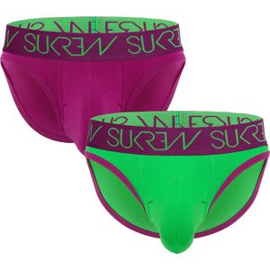 SUKREW Classic Brief Multipack 1x Deep Purple + 1x Verdant Green - MAAT S - Heren Ondergoed - Slip voor Man - Mannen Brief