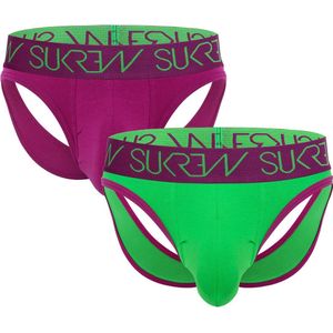 SUKREW V-Brief Multipack 1x Deep Purple + 1x Verdant Green - MAAT XS - Heren Ondergoed - Slip voor Man - Mannen Brief