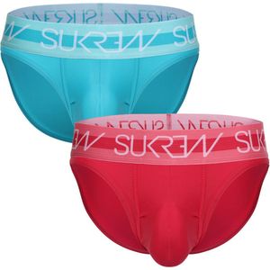 SUKREW Classic Brief Lagoon Collection Multipack 1 x Scuba Blue + 1 x Deep Coral - MAAT M - Heren Ondergoed - Slip voor Man - Mannen Slip