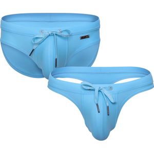Sukrew Torrent Bulge Enhancing Swim 1 x Brief + 1 x Thong Multipack - Ice Blue - Size S