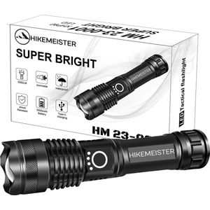 Hikemeister ® PRO Militaire LED Zaklamp - USB-C Oplaadbaar - 3000 lumen - 5000mAh Batterij - met holster -2 Jaar Garantie!