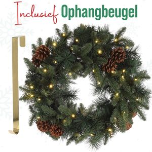Kerstkrans Met Kerststal - Verlichte Krans Voor Voordeur Met Maria, Jezus En Dennentakken