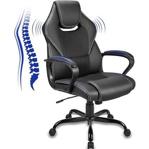 Meisterhome® Premium kwaliteit bureaustoel, ergonomische bureaustoel, gamingstoel, draaistoel, sportstoel, bureaustoel met rugleuning, kantelfunctie, hoogteverstelling, armleuning, zwart