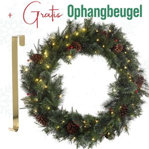 Meisterhome ® Kunstkerstkrans voor deur Ø 90 cm - kerstkrans voor binnen en buiten met 70 leds en timer