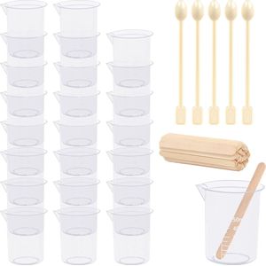 Belle Vous 24 doorzichtige epoxy maatbekers - 100 ML herbruikbare bekers - Met 30 ijsstokjes en 5 plastic lepels - Maak epoxy sieraden of mallen