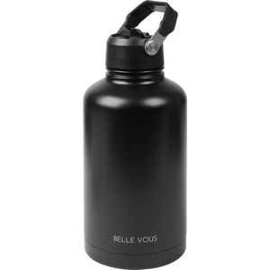 BELLE VOUS Zwarte roestvrijstalen waterfles - 1,8 l, dubbelwandige vacuümsportfles met rietjesdeksel en handvat - voor warme en koude dranken - lekvrije BPA-vrije kan voor kamperen, reizen en wandelen