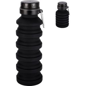 Belle Vous Black Collapsible Silicone Water Bottle - 500ml/17oz Foldable BPA-Free & Leakproof Bottle - Reusable Portable Cup Suitable for Camping, Hiking, Gym, Sports, Travel & Outdoor Activities