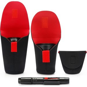 Belle Vous 3 Pack of Protective Camera Lens Pouch Bags & Cleaning Pen - Thick SBR Lens Case Cover Set for Universal DSLR Camera Lens - Soft Carry/Travel Pouches - Small, Medium & Large Sizes