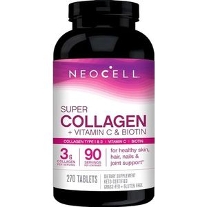 Neo Cell Super Collageen Peptiden + Vitamine C & Biotine, 3 g collageen per portie, glutenvrij, gezond haar, mooie huid en nagelondersteuning, voedingssupplement, 270 tabletten