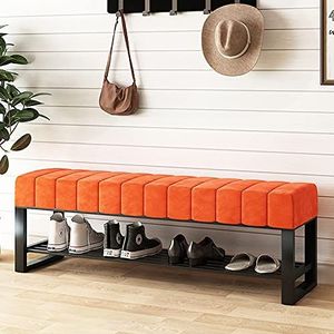 Luxe schoenenbank met verdikte fluwelen zitting, entree schoenenrek bank schoenenorganizer, moderne decoratieve meubels zachte bank met opbergstoel-oranje 80x45x32cm (31x18x13inch)