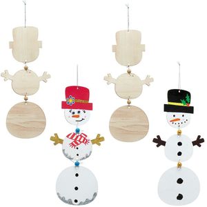Baker Ross Kerstdecoratie van hout, motief sneeuwpop - 4 stuks, kerstactiviteit voor kinderen (FX291)