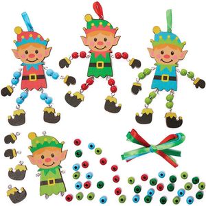 Kerst Elf Houten Kraal Decoraties (Pak van 4) Kerst Knutsel Activiteiten