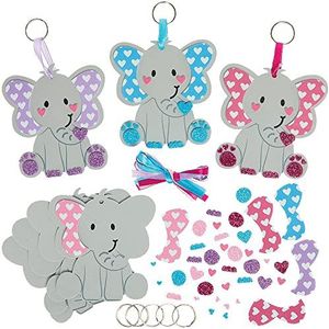 Baker Ross FX453 Liefdeshart olifant sleutelhanger en tas set van 4 - Valentijnsdag knutselset voor kinderen