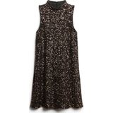 Superdry - Mouwloze Mini-Jurk - A-Lijn - Zwart - Lovertjes - Hoge Halslijn