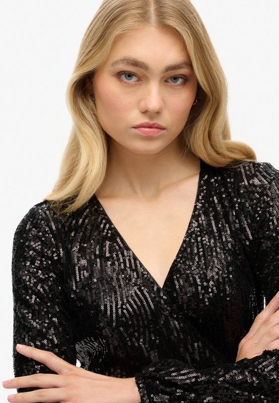 Superdry - Sequin Wrap - Korte Jurk - Met Lange Mouwen