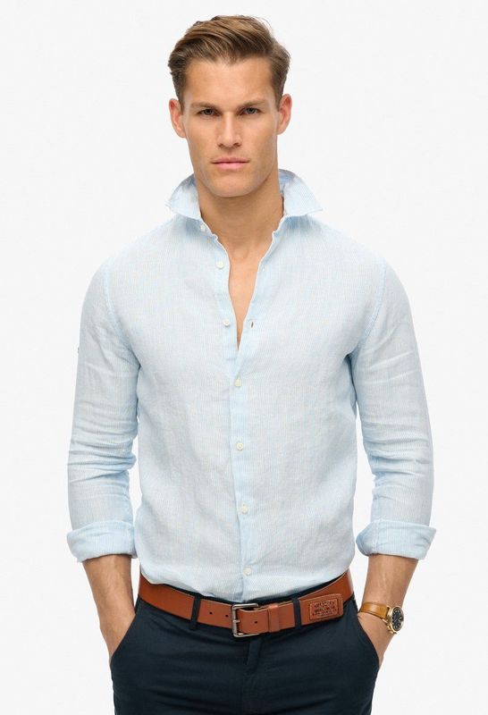 Superdry - Casual Linen Overhemd - Lichtblauw - 100% Linnen