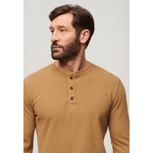 Superdry - Waffle Long Sleeve Henley Top - T-shirt - Camel
