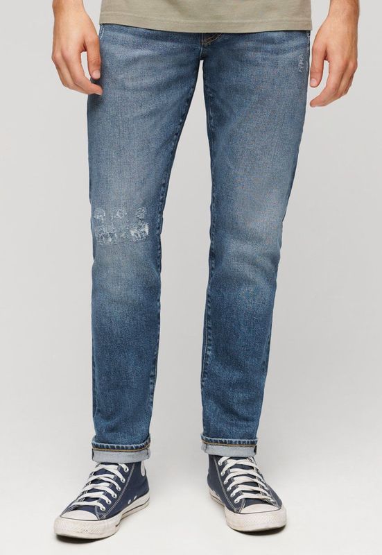Superdry - Slim Fit Jeans - Blauw - Biologisch Katoen - Distressed Look