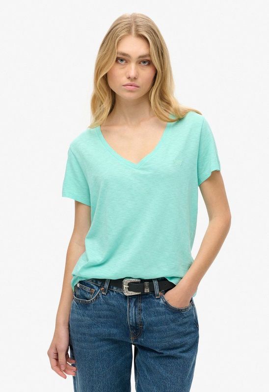 Superdry - Geborduurd T-shirt - Relaxed Fit - V-hals - Katoen-Lyocell - Zwart