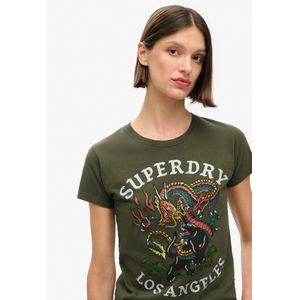 Superdry - Tattoo Rhinestone - T-shirt - Carbon Black - Fitted met Korte Mouwen