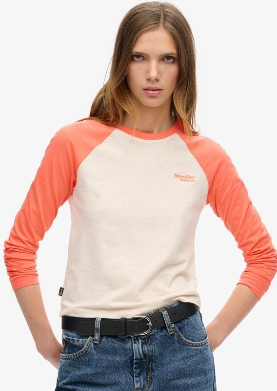 Superdry Essential Logo Baseball T shirt Met Lange Mouwen Oranje Vrouw