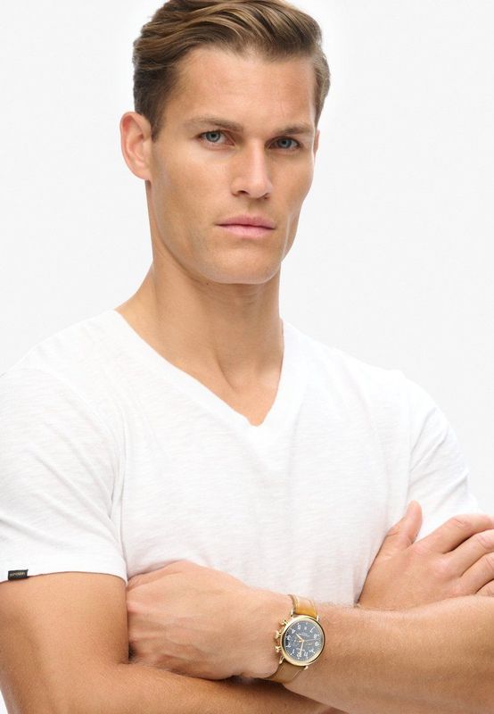 Superdry - V-hals Slub T-shirt - Korte Mouwen - Slub-stof - Relaxed Fit