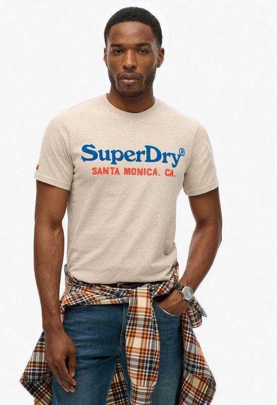 Superdry - M1011894A Venue Duo Logo T-shirt - Beige - Katoen - Korte Mouwen