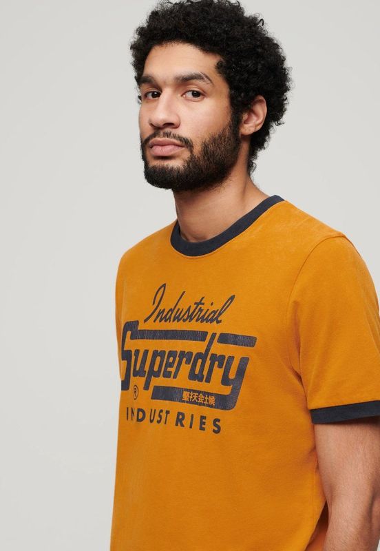 Superdry - Ac Ringer Workwear Graphic T-shirt - Geel - Katoen