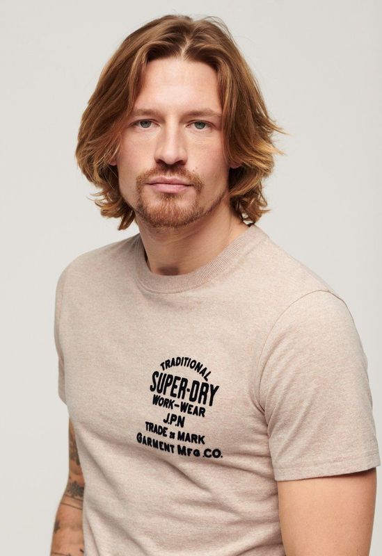 Superdry Workwear Flock Graphic T-shirt Met Korte Mouwen Beige L Man