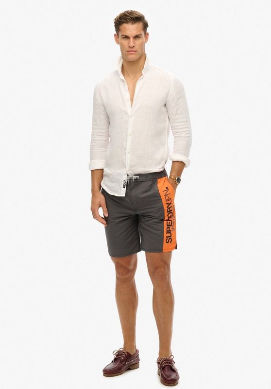 Superdry - M3010229A - Sportief Zwempak - Grijs - Gerecycled Polyester - Duurzaam