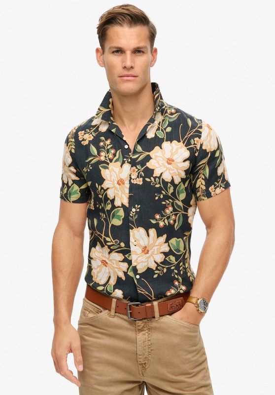 Superdry - Open Collar Printed Shirt - Overhemd - Multicolor - 100% Linnen