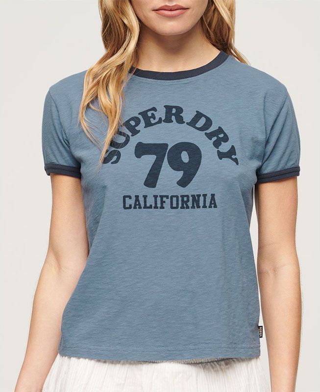 Superdry - Athletic Essentials Beach Graphic Fitted Ringer T-shirt - Korte Mouwen